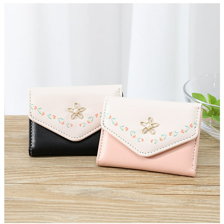  MEISEE Cute Small Wallet for Girls Women Tri-folded Wallet Cash  Pocket flowers PU Leather Print Card Holder Coin Purse with ID Window  (2-green) : Clothing, Shoes & Jewelry