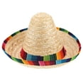thumbnail image 1 of Sombrero de paja mexicano con ribete, accesorio para disfraz mexicano, para adultos y niños, para fiestas, 43 cm de diámetro, color beige, 1 of 7