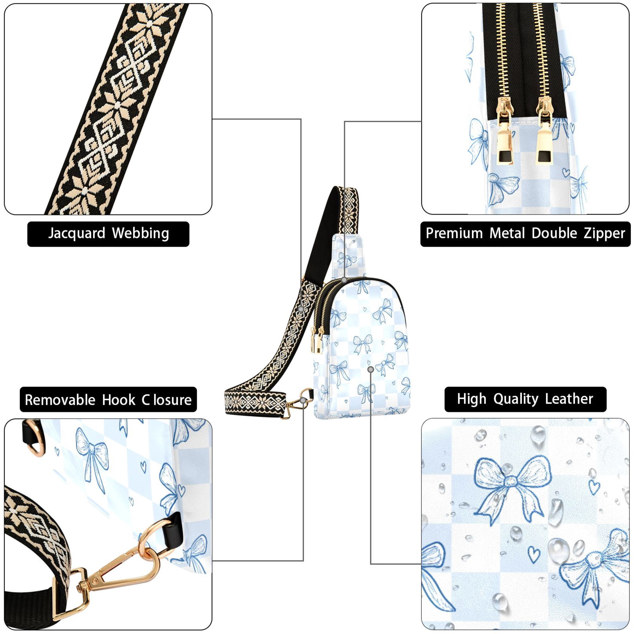 ALAZA Blue Bow Checkered Sling Bag for Women Men Waterproof Crossbody Chest Bags
