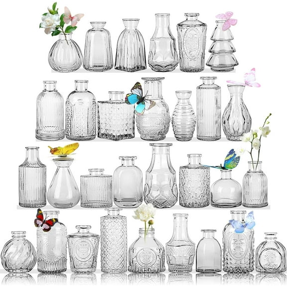 Glass Bud Vases In Bulk Set Of 30 PcsSmall Glass Vases For Flowers As Wedding Centerpieces For Tables Clear Flower Vases Suitble For Wedding Decorations Christmas Home Decor Clear 30 Pcs