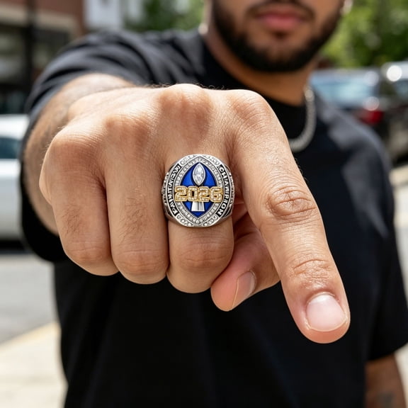 DESIGNICE Custom Fantasy Football Championship Ring in Blue for Awards,Gifts,and Display