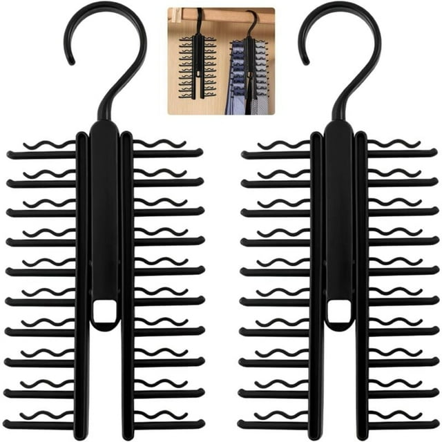 2 Pcs Porte-Cravates, Support de Cravates Réglable en Forme de X avec 20 Emplacements, Rotation Libre à 360° Antidérapant, Cintres pour Cravates et Ceintures Chaussettes