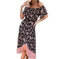 thumbnail image 4 of SAYOO Vestido bohemio de verano para mujer, con hombros descubiertos, manga corta, estampado floral, cintura elástica, dobladillo con volantes, falda, ropa de playa SAYOO Moda, 4 of 9