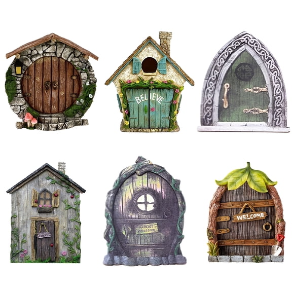 LAMIRO 6PCS Miniature Fairy Door Garden Gnome Yard Art Sculpture Home Decoration