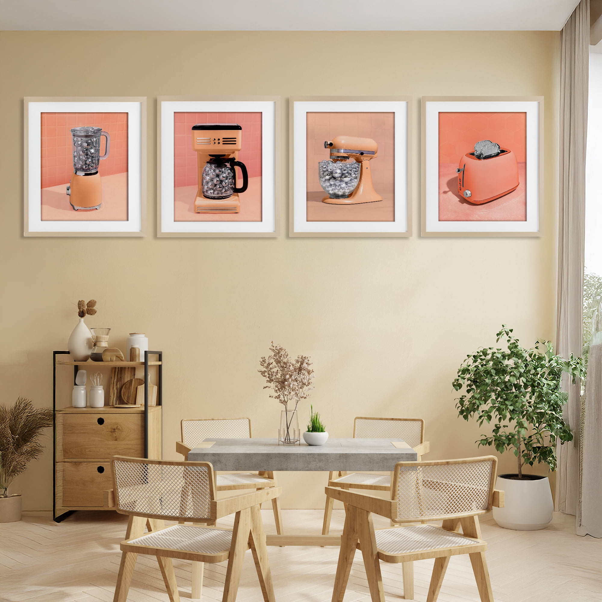 Stupell Industries Disco Drink Blender over Orange 4 Piece Birch Framed Print Under Glass Set, design by LISH Creative