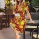 thumbnail image 3 of Balery Autumn Mosaic Maple Leaves Vestidos sueltos de manga corta para mujer, vestidos de verano 2025, vestidos casuales de corte A con vuelo., 3 of 6