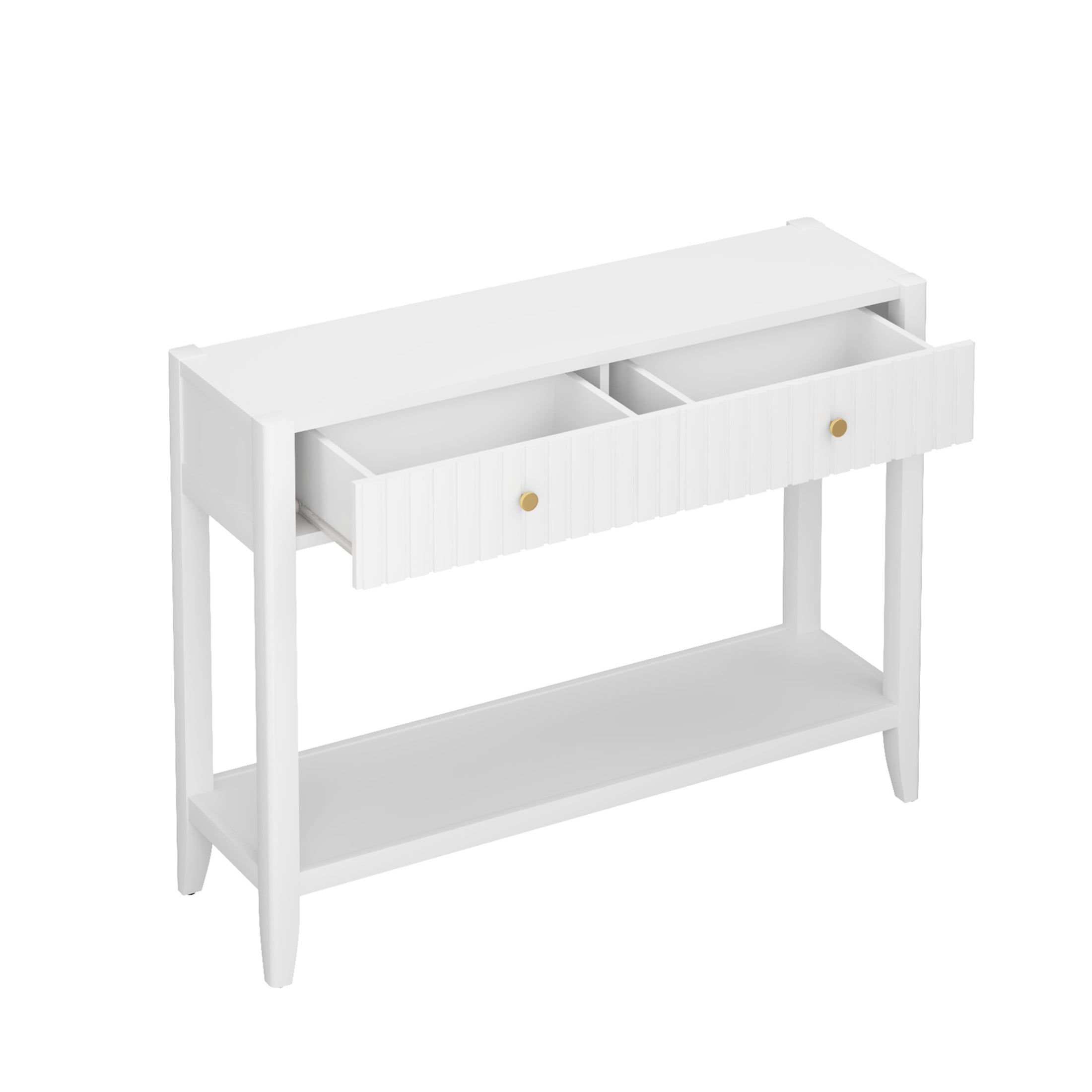 Noble House Narrow Wooden Console Table, Entryway Accent Sofa Table with Hidden Drawers and Storage Shelf, White