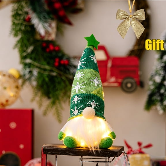 Lighted Gnomes Christmas Decorations Handmade Santa Stuffed Gnome,Home Tabletop Ornaments Christmas Plush Gnome for Home Office Table Fireplace Mantel Xmas Party Decor Gift Xmas Stocking Stuffers
