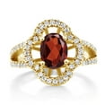 thumbnail image 2 of Gem Stone King 1.87 Ct Oval Red Garnet 18K Yellow Gold Plated Silver Art-Deco Ring (Size 7), 2 of 4