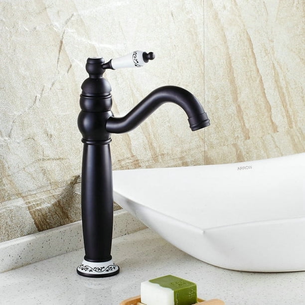 Lavabo de estilo europeo antiguo de cobre con agua caliente y fría, lavabo de encimera, lavabo de baño retro de un solo orificio, grifo giratorio