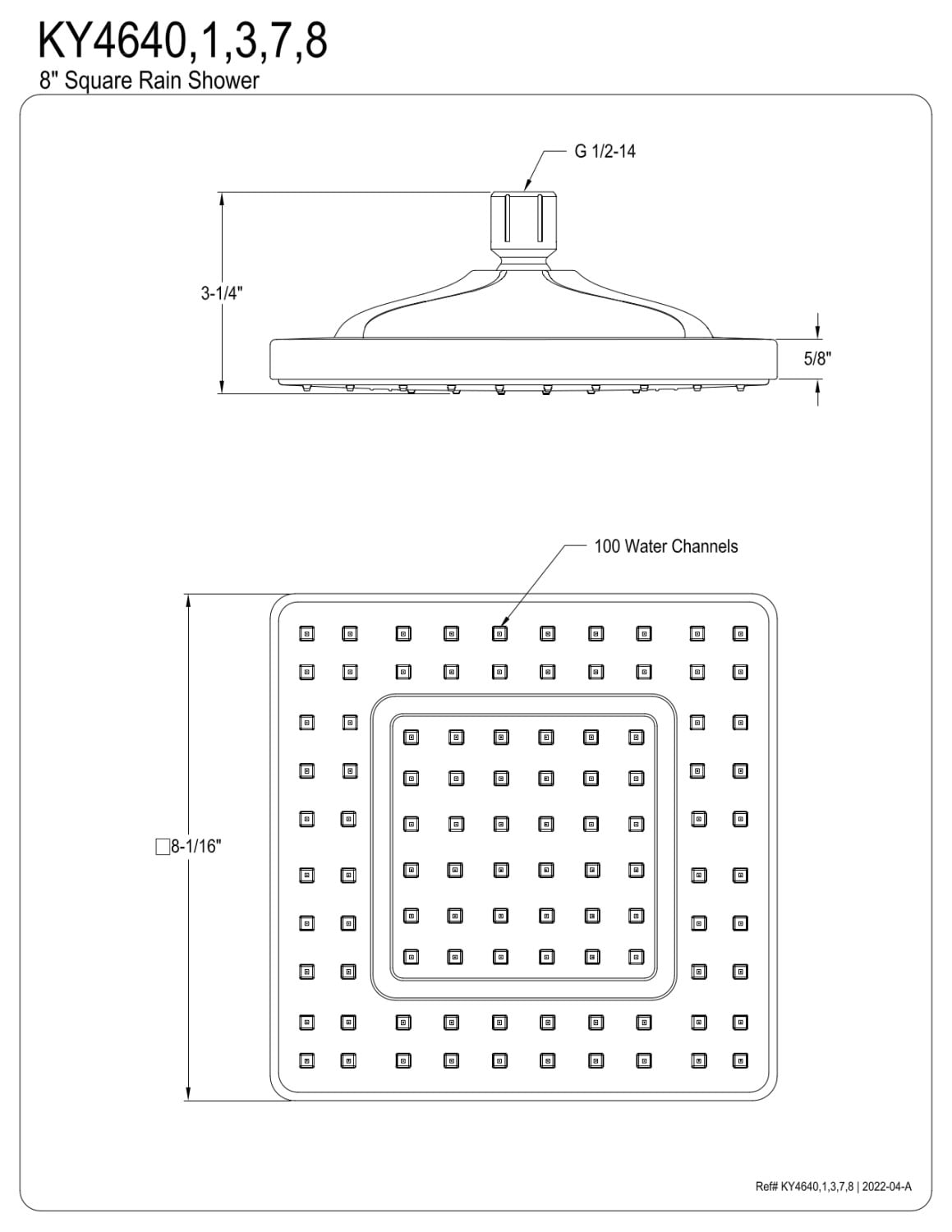 Kingston Brass KY4640 Claremont Full Spray Square Rain Shower Head, Matte Black