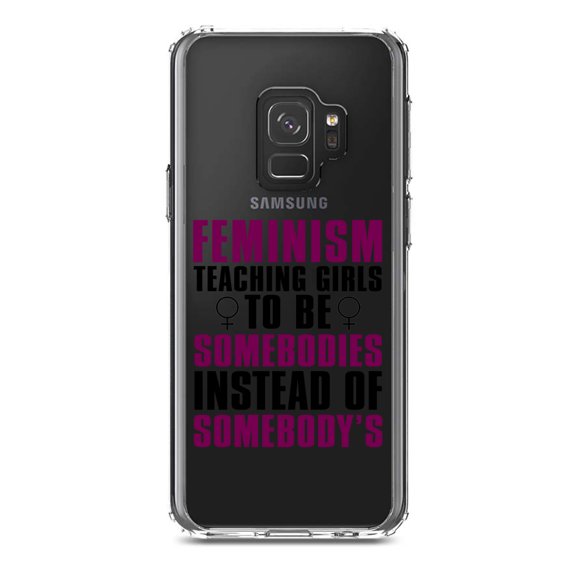 DistinctInk Clear Shockproof Hybrid Case for Samsung Galaxy S9 (5.8" Screen) - TPU Bumper Acrylic Back Tempered Glass Screen Protector - Feminism - Somebodies vs Somebody's