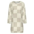 thumbnail image 5 of Beige And White Checkered Pattern Women Elegant Long Sleeve Warm Dress Autumn Winter Sweater Dress Casual Pullover Mini Dresses, 5 of 7