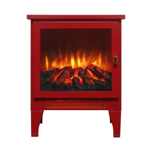 W1769P394302 17" Freestanding Electric Fireplace Stove Heater - 3D Flame Effect, Classic Red