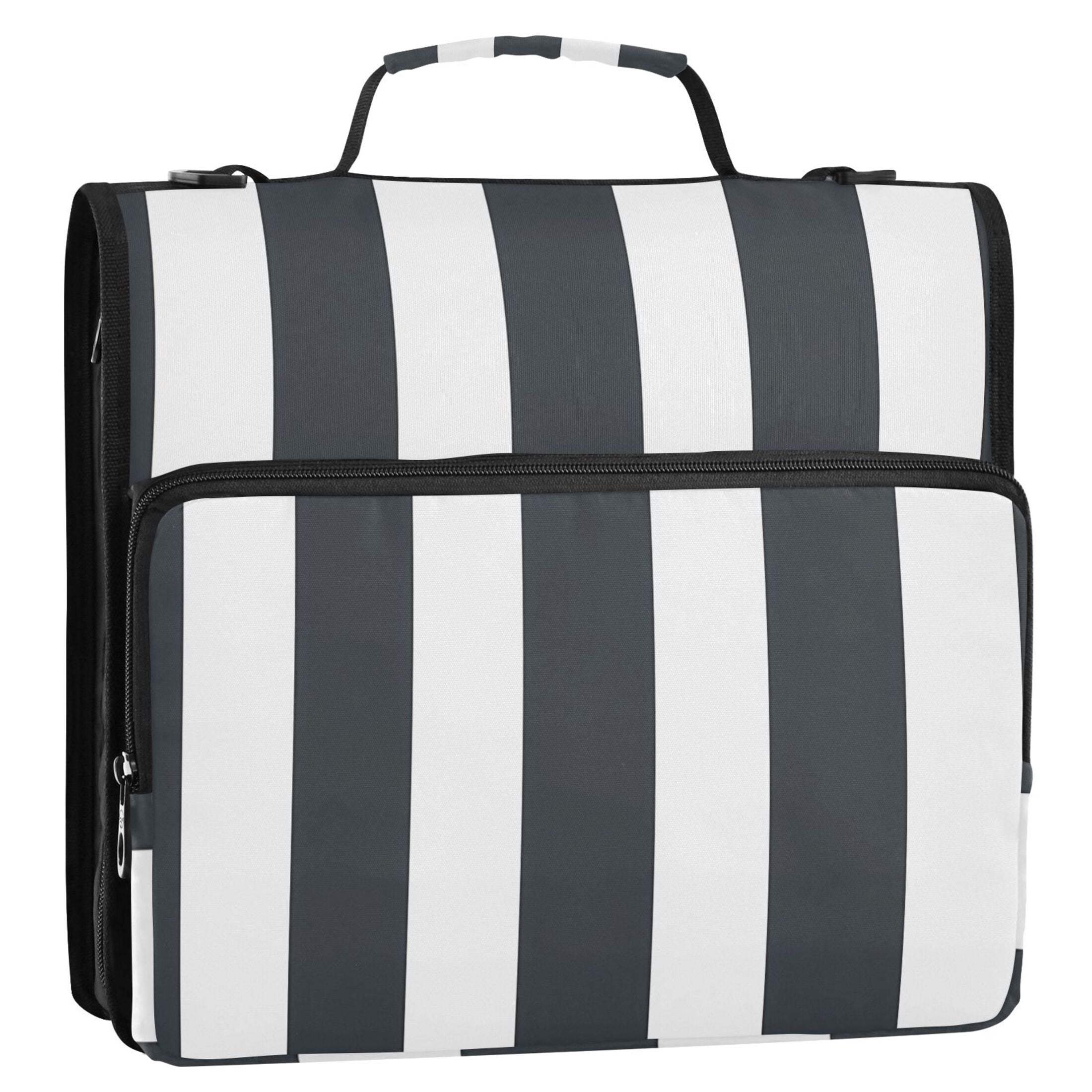 3 Ring Zipper Binder with Shoulder Strap Waterproof Trapper Keeper 2 Inch D-Ring 500 Sheets Capacity Dark Gray and White Striped