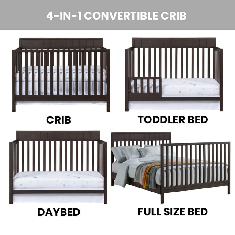 Oxford Baby Logan 4 in 1 Convertible Crib Espresso Brown GREENGUARD Gold Certified Wooden Crib