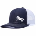 thumbnail image 3 of Running Horse Color Block Trucker Hat Unisex Adjustable Cotton Breathable Fashion Cap for Travel Daily Wear, 3 of 11