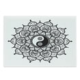 thumbnail image 1 of Ying Yang Cutting Board, Retro Floral Yin Yang Design with Mandala Patterns Paisley Leaves Petals Boho, Decorative Tempered Glass Cutting and Serving Board, Large Size, Black White, by Ambesonne, 1 of 1