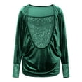 thumbnail image 3 of UTSJKR Sequin Tops for Women Long Sleeve Square Neck Sparkly Blouse Loose Glitter Cocktail Party Night Top Green L, 3 of 8