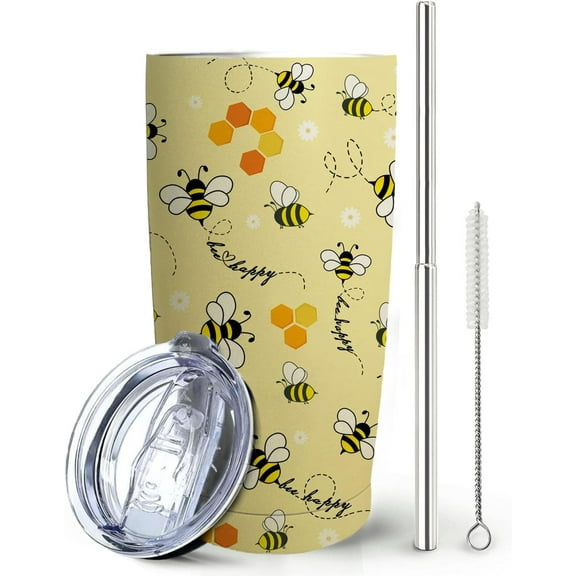 Bee Gifts- Bee Tumbler With Lid and Straw,Queen Bee Coffee Mug Cup Skinny Tumbler Water Bottles,Honey Bee themed Gifts for Women Daisy Flowers,Bee Decor