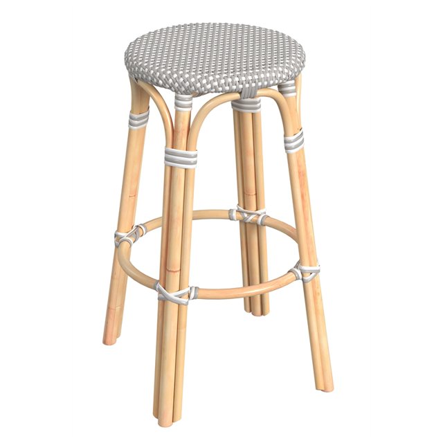 Butler Specialty Company Tabouret de Bar Rond en Rotin Tobias 30 Pouces - Point Gris et Blanc