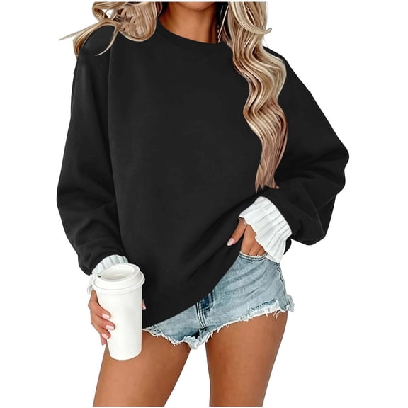 Maplenight Womens Crew Neck Sweatshirt Ruffle Cuff Long Sleeve Tops Regular Fit Casual Pullover Sweatshirts