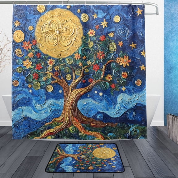 BZSMCE Shower Curtain and Bath Accessory Set,Celestial Garden Pattern