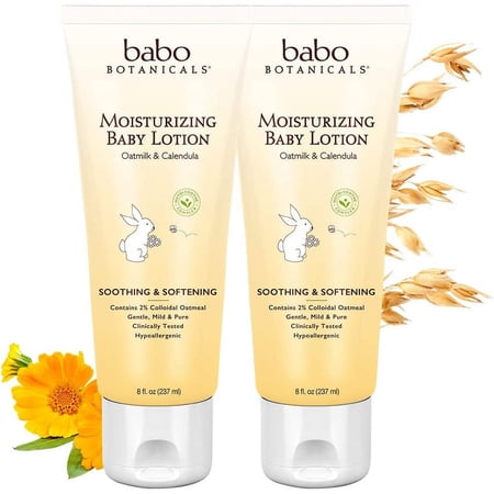 Babo Botanicals Moisturizing Lotion - Face & Body Plant-Based Lotion for Babies, Kids & Adults with Sensitive or Dry Skin - with Colloidal Oatmeal, Organic Calendula & Shea Butter - 8 fl. oz. - 2-Pack