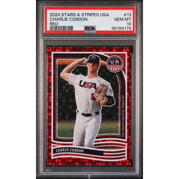 Graded 2024 Panini Stars & Stripes USA Charlie Condon #13 #/199 Rookie RC Baseball Card PSA 10 Gem Mint