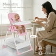 thumbnail image 4 of LINLUX Foldable Baby High Chair, Adjustable Feeding Chair for Toddler w/Removable Double Tray, Pink, 4 of 7