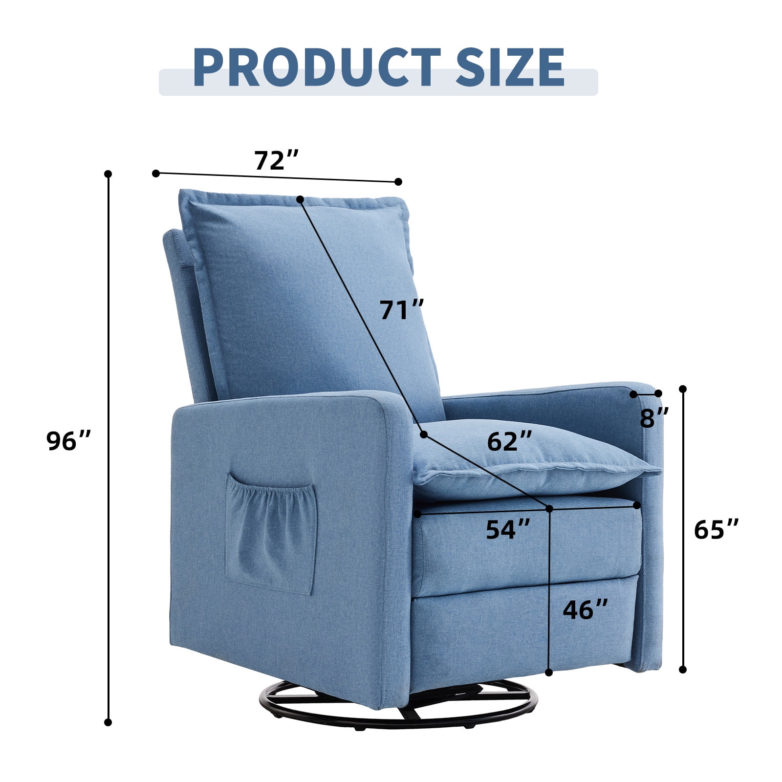 Techmilly Upholstered Glider Recliner Rocking Chair and Nursery Recliner for Nursery and Living Room, Bedroom, Linen Blue