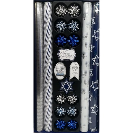 Hanukkah Gift Wrap with Tags and Bows - 4 Rolls