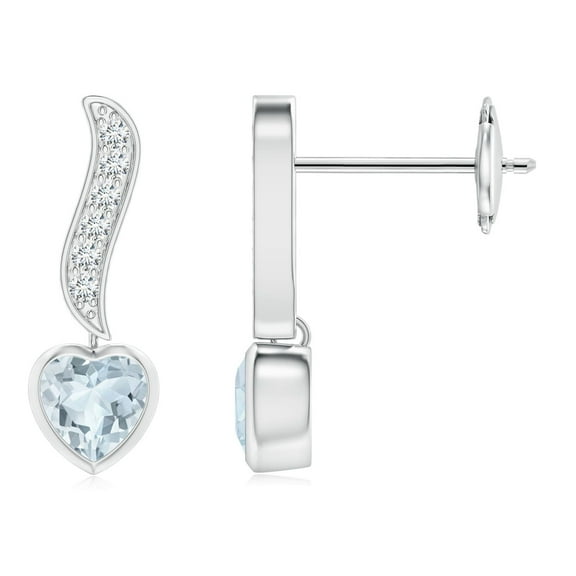 ANGARA Natural Heart-Shaped Aquamarine and Diamond Swirl Drop Earrings in 14K White Gold for Women (Size-4mm) | March Birthstone, Anniversary, Jewelry Gift for Women | Natural Aquamarine Earrings
