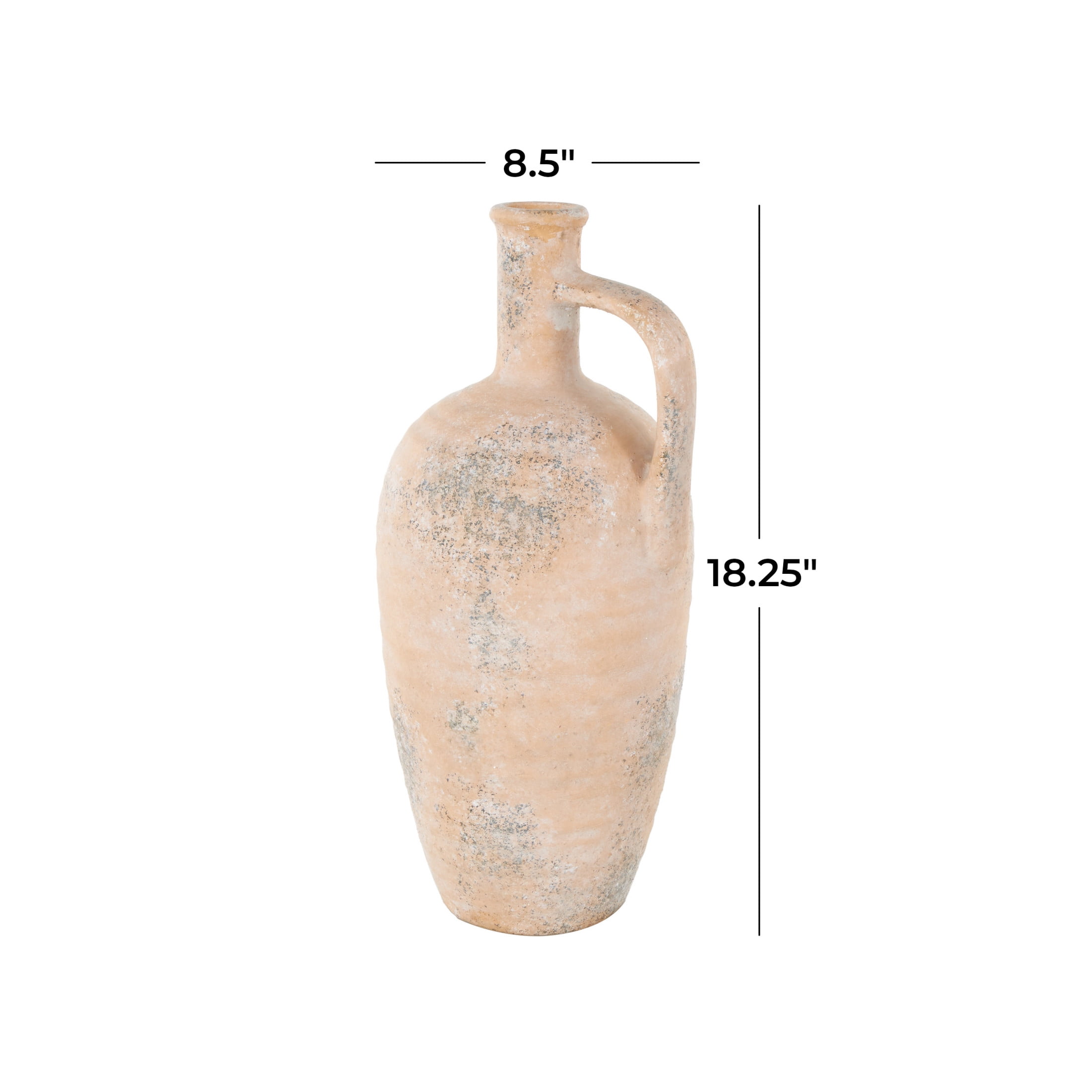 DecMode 18" Antique Style Distressed Beige Ceramic Vase with Handle