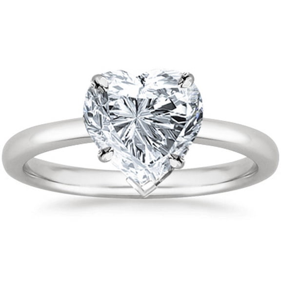 Platinum 1 Carat Lab Grown Solitaire Heart Cut Diamond Engagement Ring (1 Ct,H-I Color VS1-VS2 Clarity)
