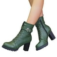 thumbnail image 2 of Ankle Boots Solid Leather Plus Size Side Zipper Belt Buckle High Heel Platform Ankle Boots Booties Women Green 40, 2 of 6