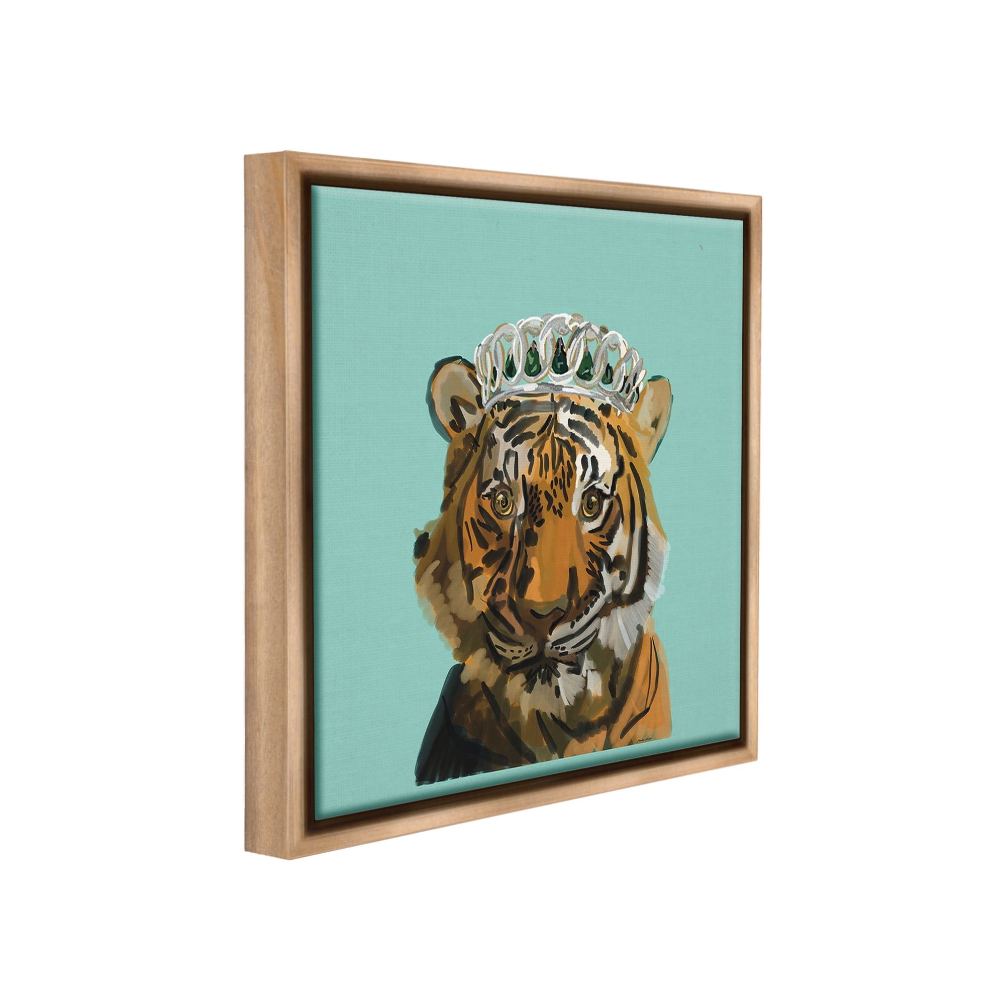 Stupell Industries Tiger Wearing Crown Animals & Insects Painting Brown Floater Framed Canvas Art Print Wall Art, 25 x 25