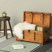 Vintiquewise Large Wooden Storage Trunk with Lockable Latch, Distressed Rustic Multicolor Wood