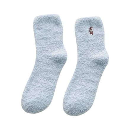 

Baocc accessories Women Winter Socks Cartoon Animal Deer Embroidery Half Velvet Plus Velvet Thick Coral Socks Home Socks Socks Blue