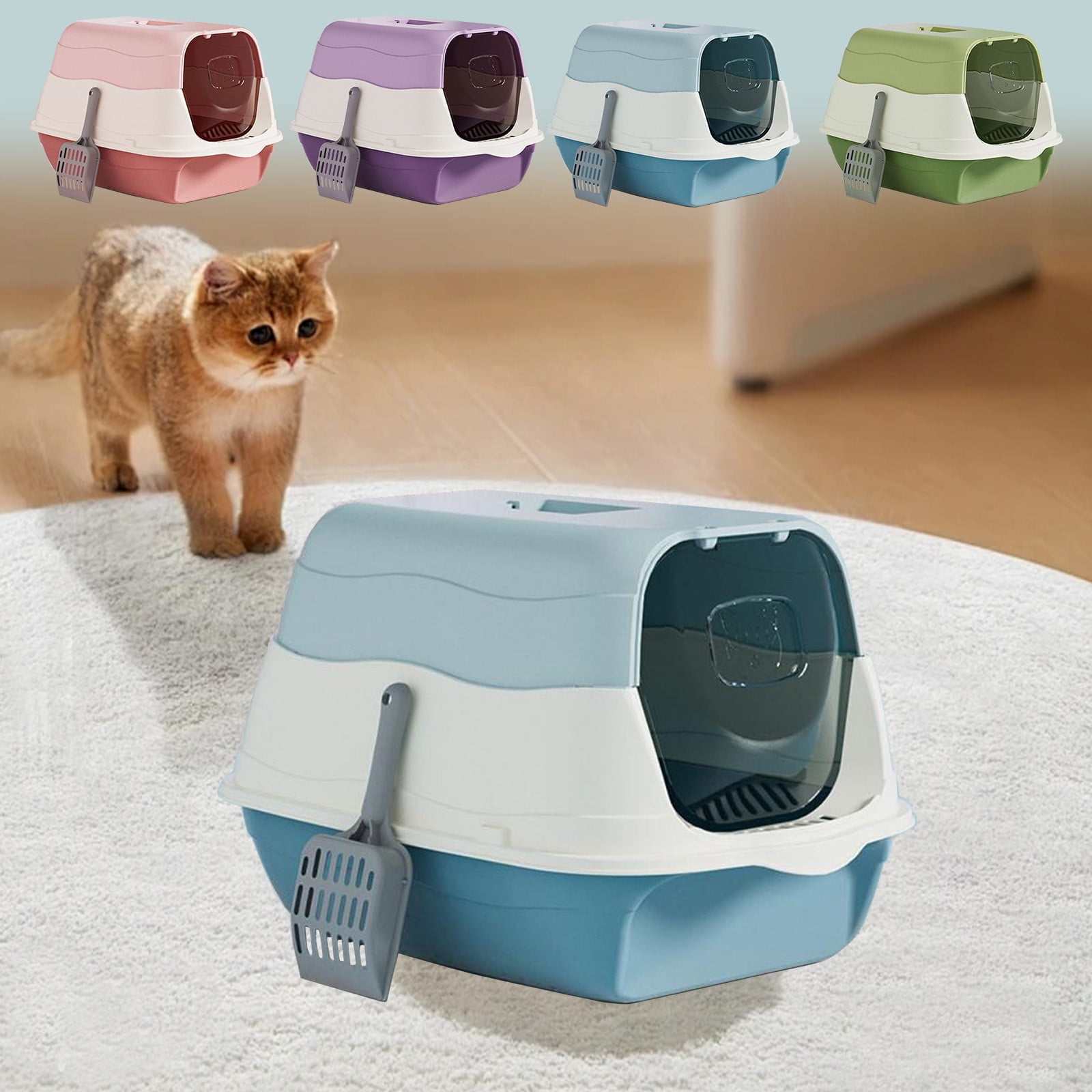 Uutvmp Large Cat Litter Box Enclosed Pet Toilet Side Entry and High Sided Cat Litter Pan with Scoop Cat Cleaning Box for Kitten Puppy Non-Odor Non-Splash Pet Supplies, 19.69x13.39x12.99inch