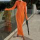 thumbnail image 2 of Vestido de cintura alta para mujer ajustado con cuello redondo vestido ajustado traje diario de color sólido, 2 of 9
