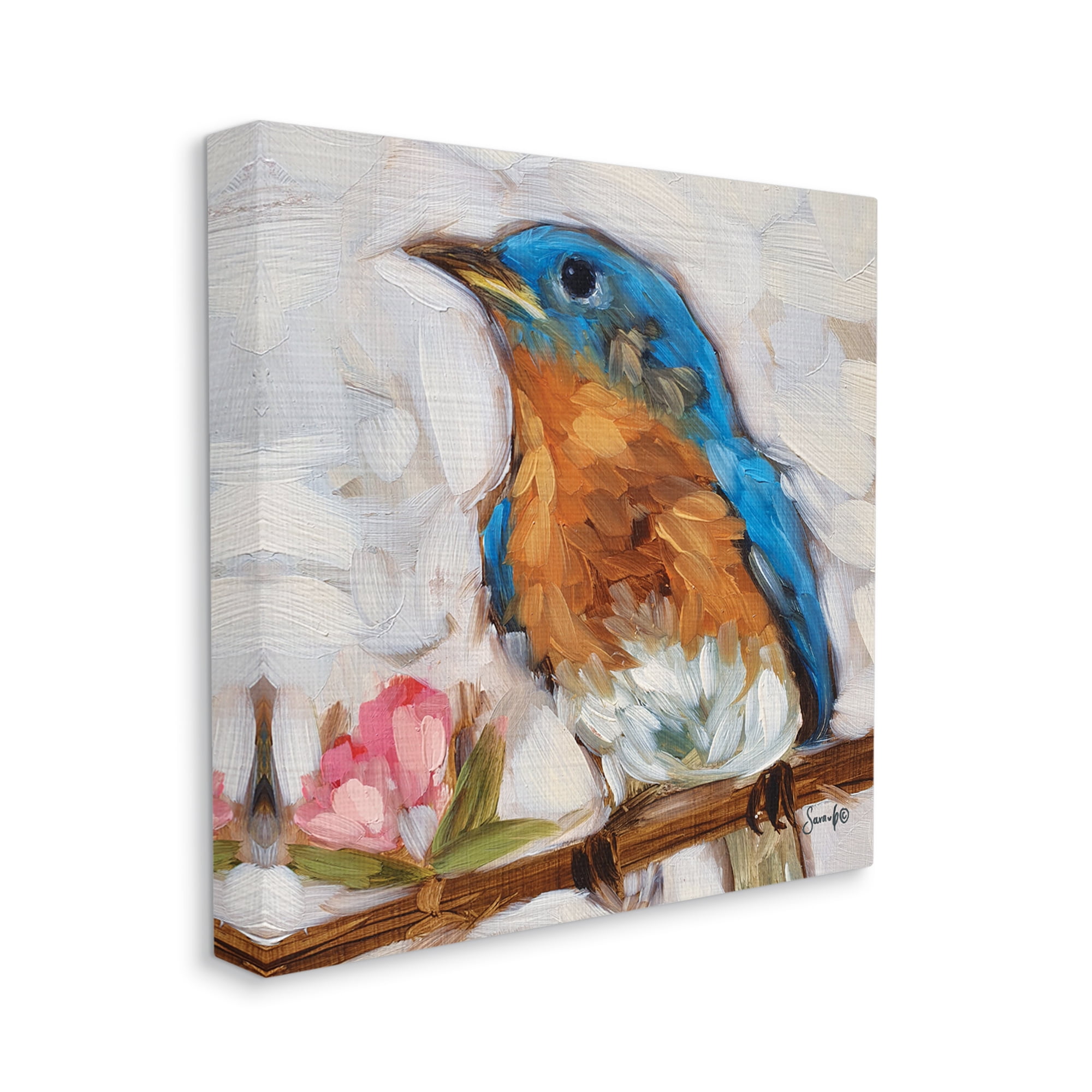 Stupell Bluebird Wildlife Blooming Flower Tree Animals & Insects Painting Gallery Wrapped Canvas Print Wall Art