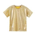 thumbnail image 6 of Zaldita Kids Girls Sparkly Metallic Shiny T-shirt Boys Short Sleeves Loose Tee Tops for Dance Performance Costume Gold 5-6, 6 of 7