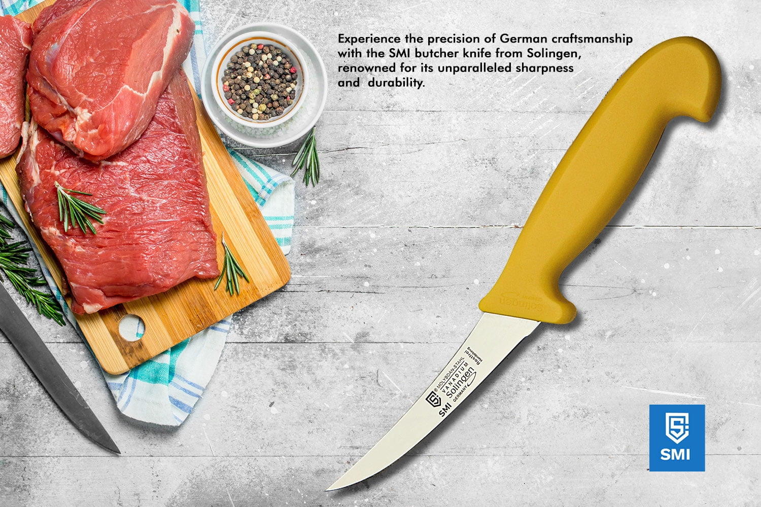 SMI Curved Boning Knife - 5" Sharp Stainless Steel Blade for Meat Processing & Deboning