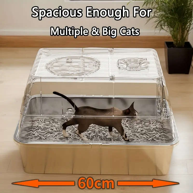 PetWhole Extra Large Stainless Steel Enclosed Cat Litter Box with Litter Scooper, Beige