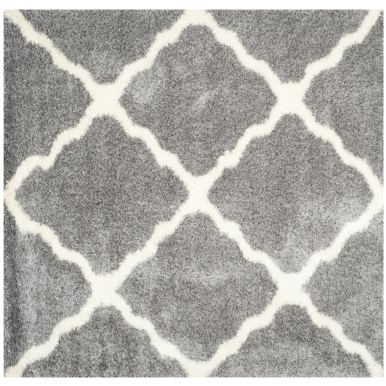 SAFAVIEH Montreal Cebrail Geometric Diamonds Shag Area Rug, Grey/Ivory, 6'7" x 6'7" Round