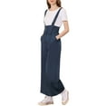 thumbnail image 5 of INSPIRE CHIC Women's Button Front High Waist Belted Straight Fit Overall Jumpsuit XS Navy Blue, 5 of 8