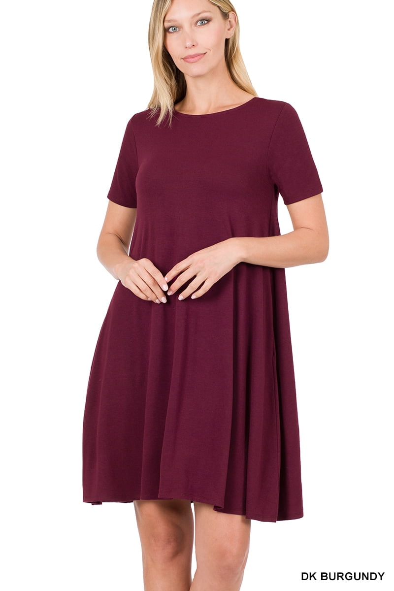 Zenana Women And Plus Short Sleeve Flared T Shirt Midi Dress With Side Pockets 