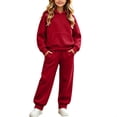 thumbnail image 3 of Girls Outfits Set Winter Hooded Long Sleeve Tops Pants Set Fall Clothing Outfits Red 110, 3 of 10