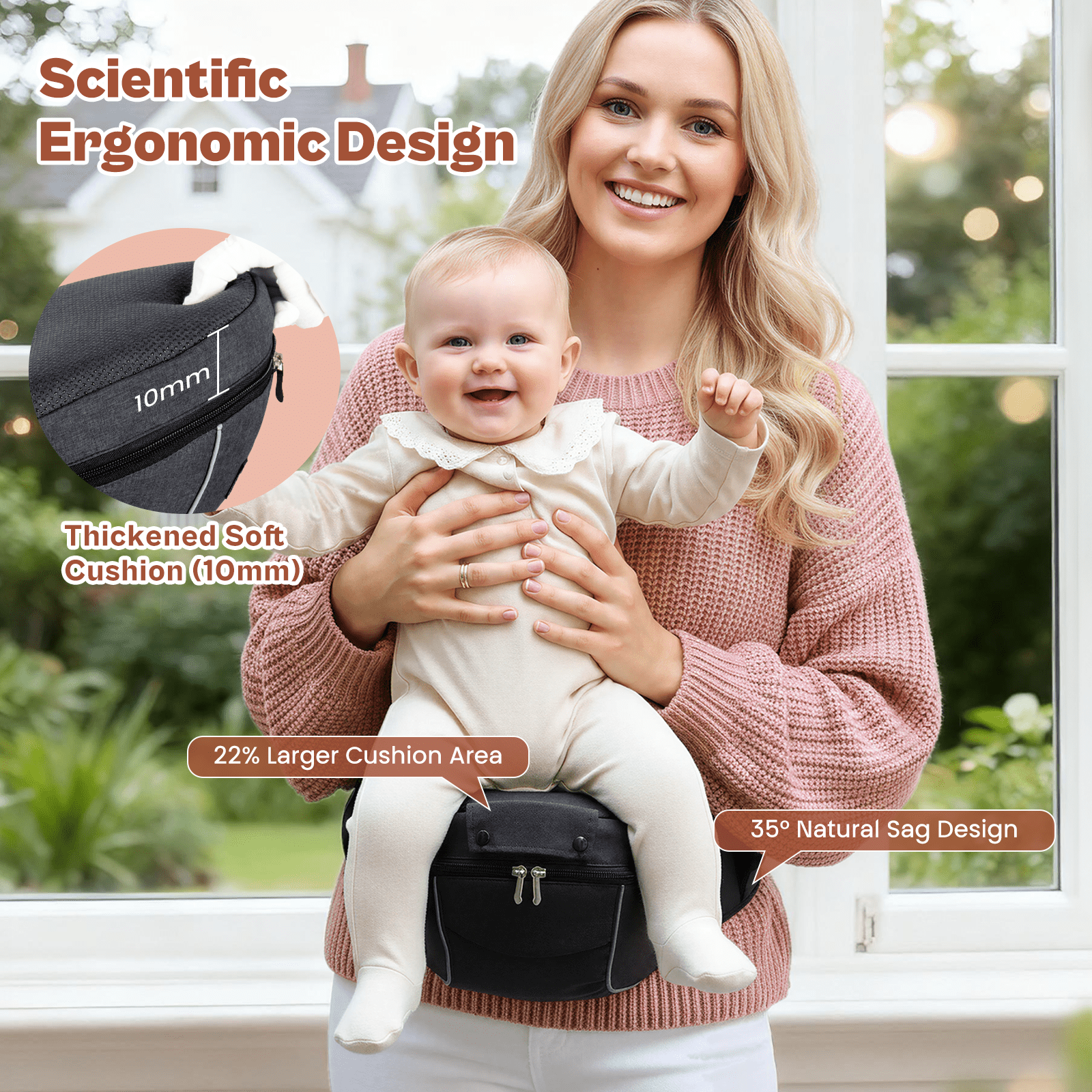 Baby Carrier with Hip Seat Ergonomic M Position 6-in-1 Baby Wraps Carrier Adjustable Holder Newborn to Toddler with Head Support and Breathable Mesh, Black